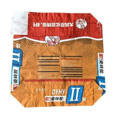 Özel Yüzey Baskılı 2 Katlı 80GSM Kağıt Çimento Torbaları 1 Katlı Film Çok Katlı Kağıt Neme Dayanıklı 20KG Fayans Yapıştırıcısı Uzun Ömürlü